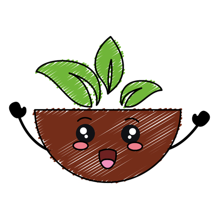 dish with leafs vegetarian food character vector illustration designのイラスト素材