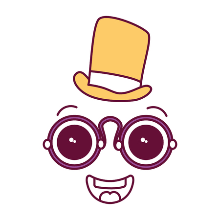 face kawaii with glasses and hat character vector illustration designのイラスト素材