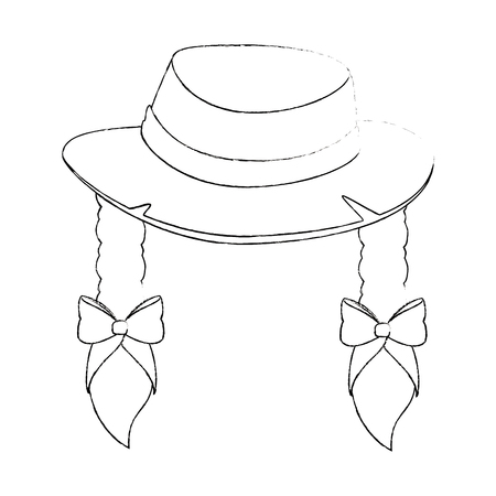 hat with hair braids icon over white background vector illustrationのイラスト素材