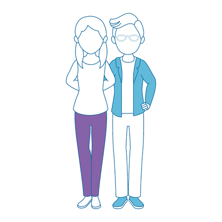 avatar couple with casual clothes icon over white background colorful design vector illustrationのイラスト素材