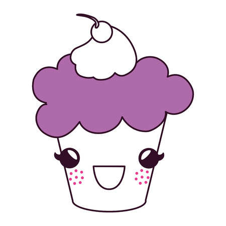 delicious cupcake with cherry kawaii character vector illustration designのイラスト素材