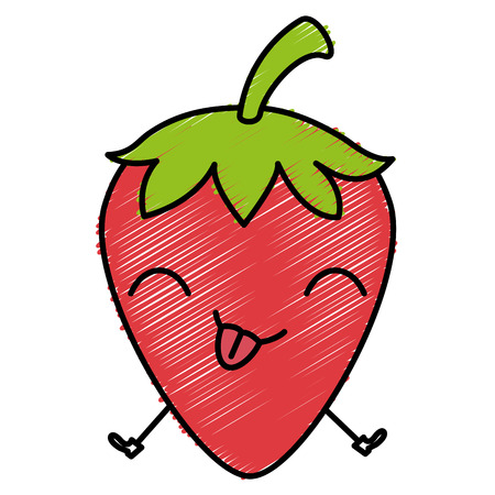 Strawberry fresh fruit kawaii character vector illustration designのイラスト素材