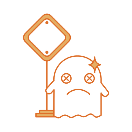 ghost kawaii character with traffic signal vector illustration designのイラスト素材