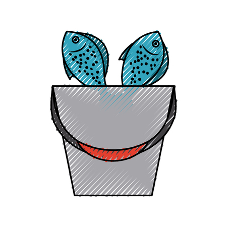 Fishing bucket with fishs vector illustration designのイラスト素材