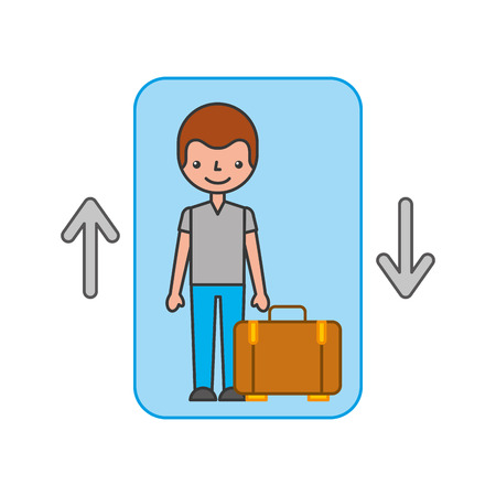 traveler with suitcase avatar in elevator vector illustration designのイラスト素材