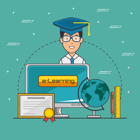 online education and e-learning concept vector illustration graphic designのイラスト素材