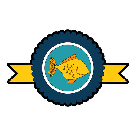 medal with fish icon over white background vector illustrationのイラスト素材