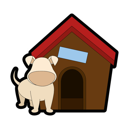 dog house and puppy icon over white backgorund vector illustration