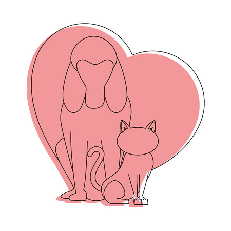 heart with dog and cat icon over white background colorful design vector illustrationのイラスト素材