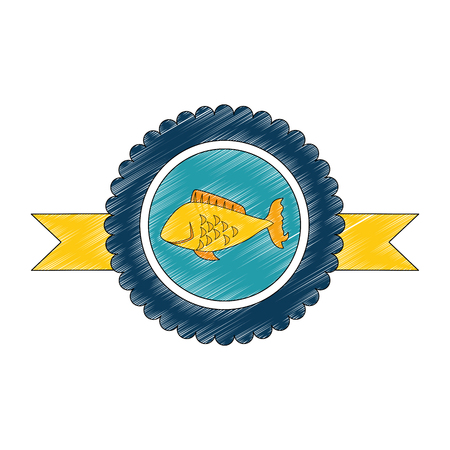 medal with fish icon over white background vector illustrationのイラスト素材