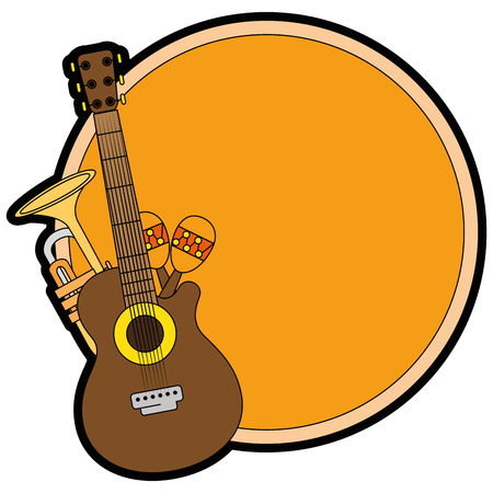 Decorative circle frame with musical instruments over white background vector illustrationのイラスト素材