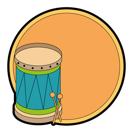Decorative circular frame with drum instrument over white background vector illustrationのイラスト素材
