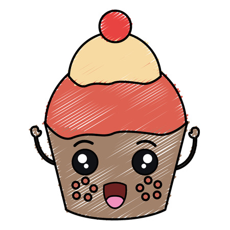 Sweet cupcake kawaii character vector illustration designのイラスト素材