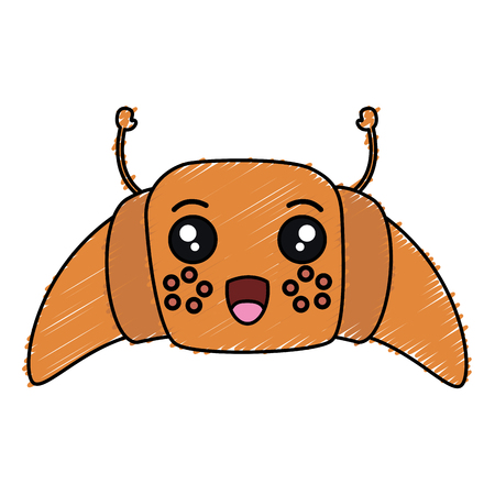 Delicious croissant bread in kawaii character vector illustration design.のイラスト素材