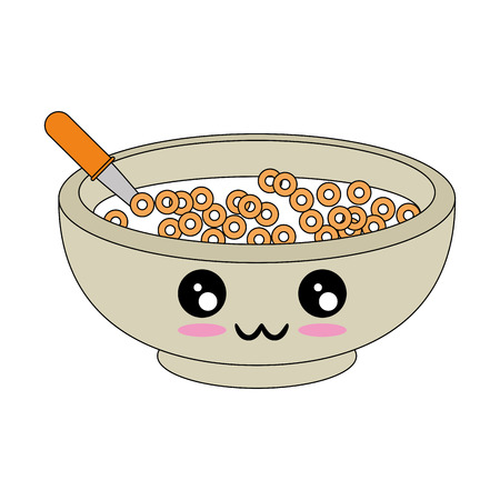 kawaii cereal bowl icon over white background vector illustrationのイラスト素材
