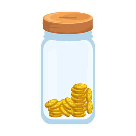 bottle with coins icon over white background vector illustrationのイラスト素材