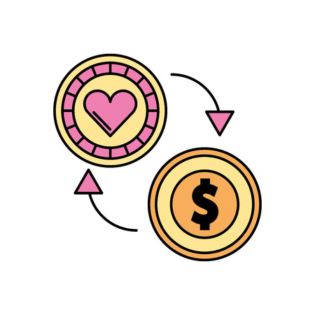 coins money with casino chip vector illustration designのイラスト素材