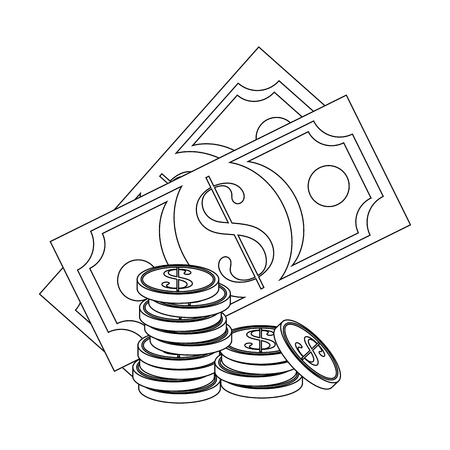 money coins and bills icon over white background vector illustrationのイラスト素材