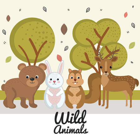cute wild animal nature fauna set image vector illustrationのイラスト素材