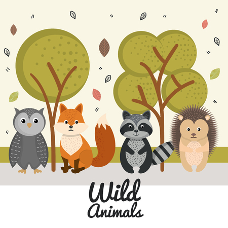 cute wild animal nature fauna set image vector illustrationのイラスト素材