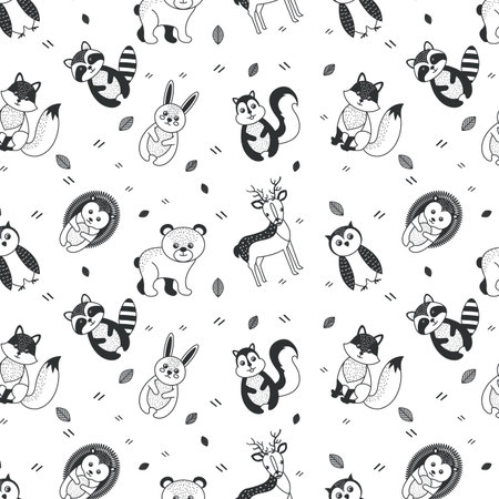 black and white wild animals pattern over white background vector illustrationのイラスト素材