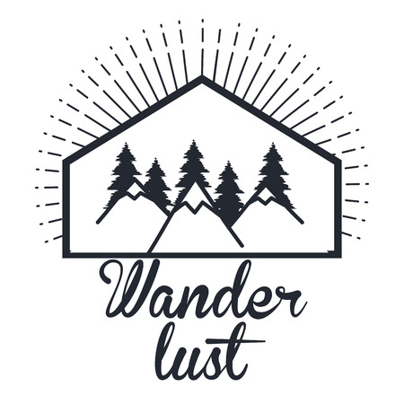 wanderlust hand drawn mountain adventure label nature vector illustrationのイラスト素材