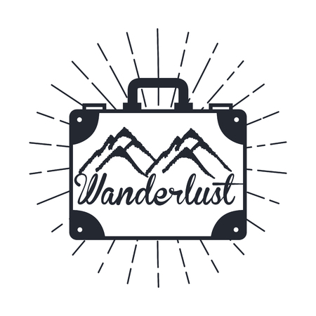 wanderlust hand drawn mountain adventure label nature vector illustrationのイラスト素材