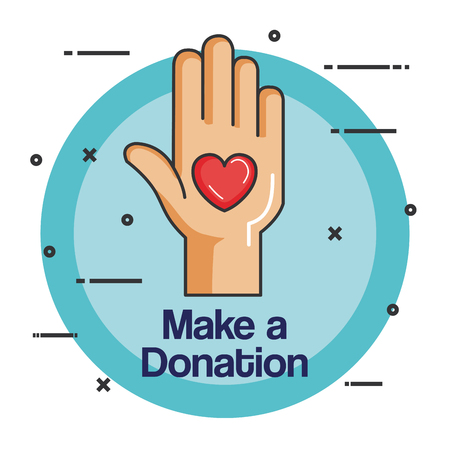 charity emblem hands holding heart icon vector illustrationの写真素材