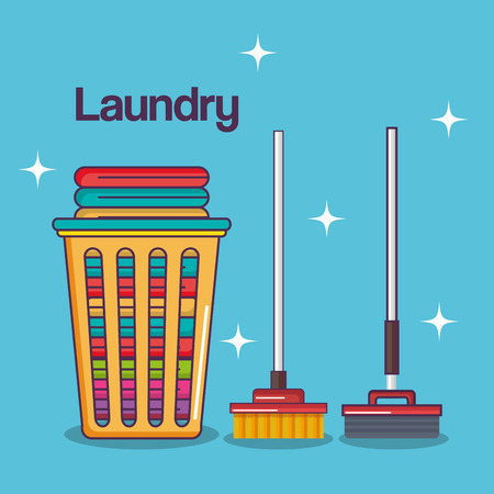 laundry service clean basket cotton mop broom vector illustrationのイラスト素材