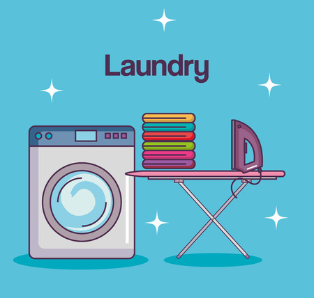 laundry service clean wash machine table ironing cloth vector illustrationのイラスト素材