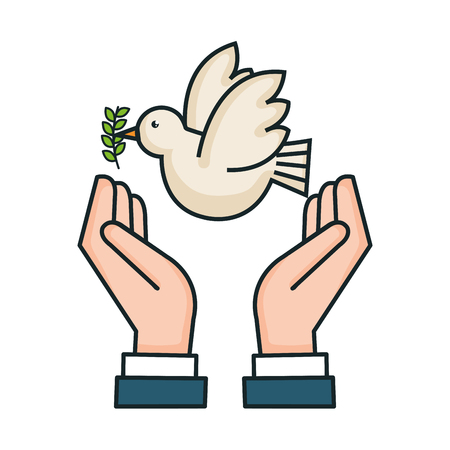 hands peace pigeon branch olive symbol vector illustrationのイラスト素材