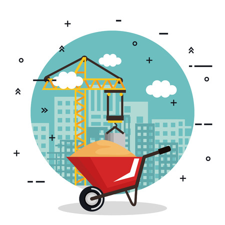 under construction wheelbarrow equipment tool city background vector illustrationのイラスト素材
