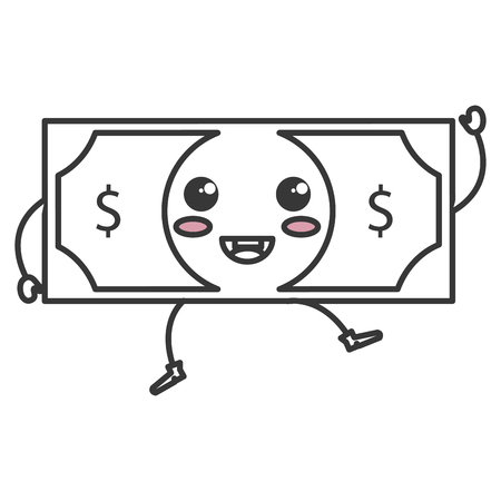 bill dollar money kawaii character vector illustration designのイラスト素材