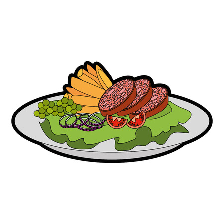 gourmet dish with salami and salad icon over white background vector illustrationのイラスト素材