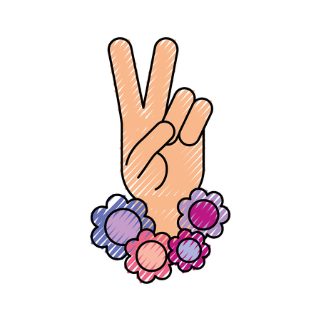 Hand making peace and love with flowers vector illustration designのイラスト素材