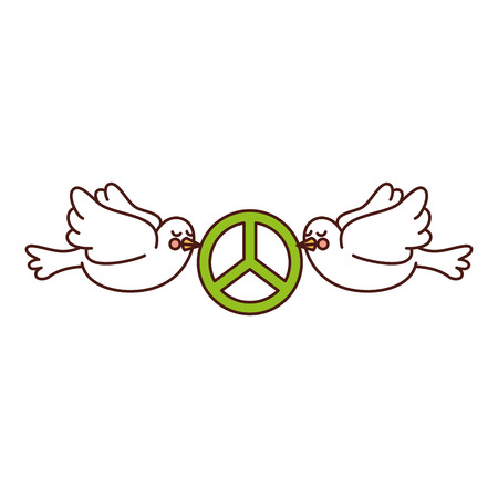 Doves flying with peace symbol isolated icon vector illustration designのイラスト素材