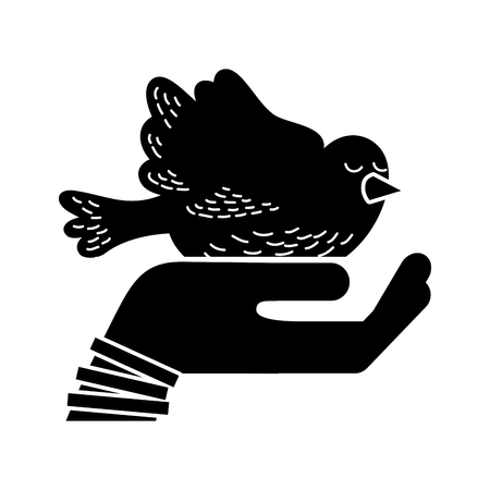 hand human with cute dove vector illustration designのイラスト素材