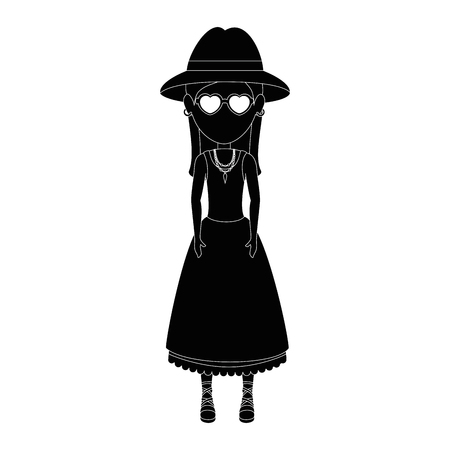 woman with glasses and hat icon  over white background hippie style concept vector illustrationのイラスト素材