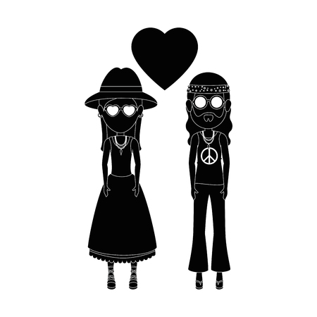 couple hippie with heart icon over white background style concept vector illustrationのイラスト素材