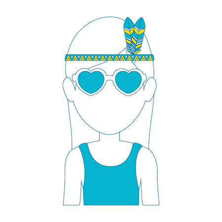 woman with glasses icon over white background  hippie style concept  vector illustrationのイラスト素材