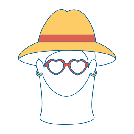 woman with glasses and hat icon  over white background hippie style concept vector illustrationのイラスト素材