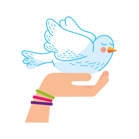 hand human with cute dove vector illustration designのイラスト素材