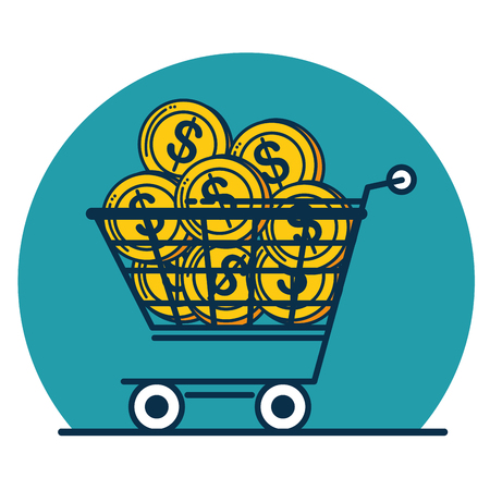 Shopping cart and coins of Digital and online marketing theme Vector illustrationのイラスト素材