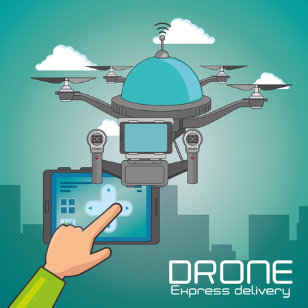 Drone and tablet of Express delivery and technology theme Vector illustrationのイラスト素材