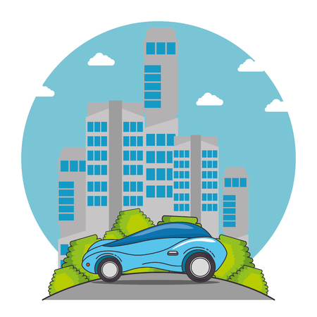 Futuristic car and city of transportation vehicle and automobile theme Vector illustrationのイラスト素材