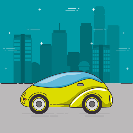 Futuristic car and city of transportation vehicle and automobile theme Vector illustrationのイラスト素材