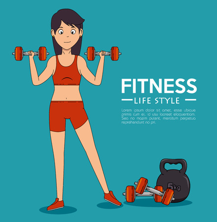 Girl doing exercise of Fitness sport and gym theme Vector illustrationのイラスト素材