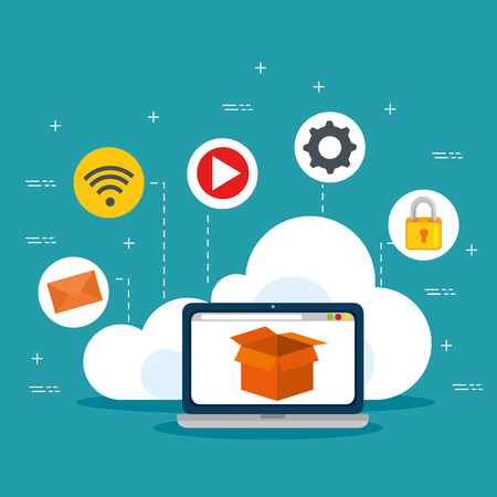 Laptop and icon set of Cloud computing and services theme Vector illustrationのイラスト素材