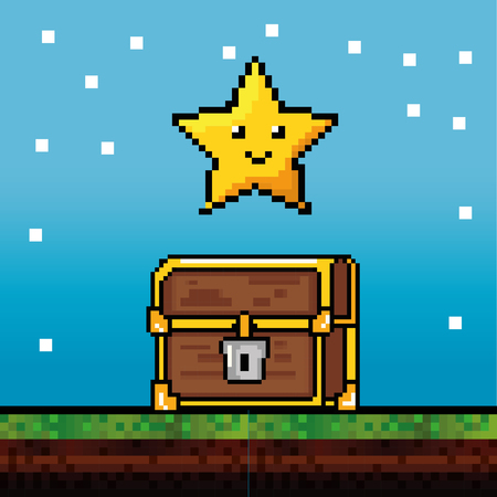 Happy star and trunk of Video game theme Vector illustrationのイラスト素材