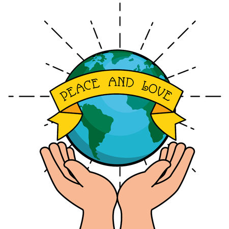 Human hand and planet of peace and love theme Vector illustrationのイラスト素材